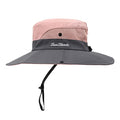 Womens Summer Sun Hat Beach Hat Wide Brim Outdoor UV Protection Hat Foldable Cool Mesh Ponytail Bucket Hat - color: Grey+pink
