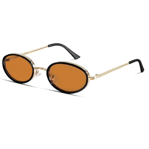 boten Retro Oval Sunglasses for Women 90s Small Gold Frame Sun Glasses Lightweight Cute Chic Sunnies - color: Gold Frame-orange Lens