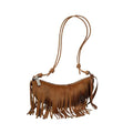 Women's Vegan Suede Fringe Crossbody Bag, Boho Crescent Shoulder Crossbody Purse, Retro Tassel Hippie Small Handbag Tote - color: Brown