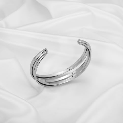 WOWORAMA Chunky Cuff Bracelets for Women Multi-layer Cross Wire Open Bangle Bracelet Adjustable Chunky Wide Open Wrist Arm Cuffs Wrap Bracelet Gold/White Gold - color: White-Gold Five-Layer Cuff