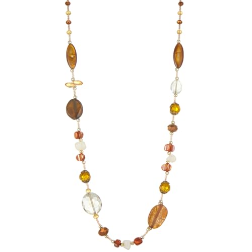 FULU AUTUMN Long Necklaces for Women Trendy Long Chunky Beaded Necklace Boho Fashion Costume Jewelry Mothers Day Gifts for Her - color: Brown