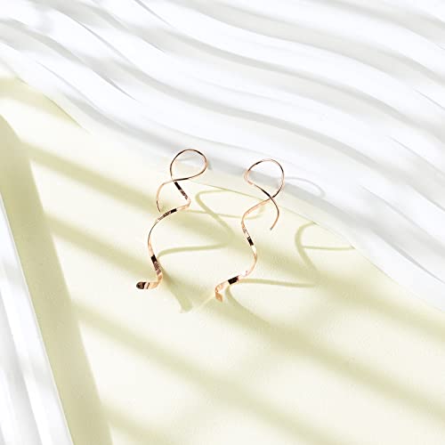 Handmade Spiral Threader Earrings Sterling Silver Hypoallergenic Twisted Pull Through Drop Dangle Earrings for Women - Silver & Gold - color: Long Rose Gold