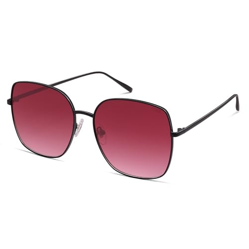 SOJOS Trendy Oversized Square Metal Frame Sunglasses for Women Men Retro Big Flat Lens UV Protection Sunglasses SJ1146 - color: Matte Black/Gradient Burgundy