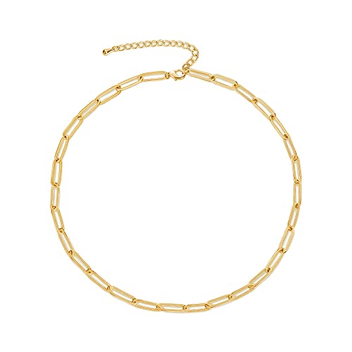 CHESKY 14k Gold Plated/Silver Plated Dainty Necklace for Women, Trendy Satellite Choker Necklace Thin Beaded Layered Choker Necklaces Discs Paperclip Chain Necklaces Womens Simple Jewelry - style: rectangle-gold