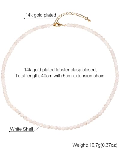 Simple Choker Necklace for Women Real Stone and Crystals Necklaces 4mm Beaded Choker Jewelry Meditation Gift for Women (16"+2") - style: White Shell