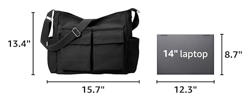 KALIDI Canvas Tote Bag Large Hobo Crossbody Shoulder Handbag Zipper Messenger Bag for Women or Men Casual College Work - color: Upgraded Black