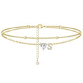 Ankle Bracelets for Women Waterproof 14K Gold Plated CZ Initial Anklet for Women Dainty Layered Letter Heart Ankle Bracelets Handmade Adjustable Foot Chain Anklet Summer Beach Jewelry - color: gold S