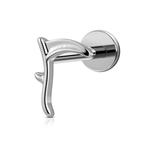 FINE4U 1PC ASTM F136 Titanium Internally Threaded Piercing Jewelry Stud 16G 6mm 8mm for Helix, Tragus, Conch, Flat - color: Sickle - Tit