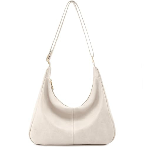 Hobo Bags for Women Foldable Vegan Leather Shoulder Handbag Slouchy Tote Crossbody Purses - color: Nude