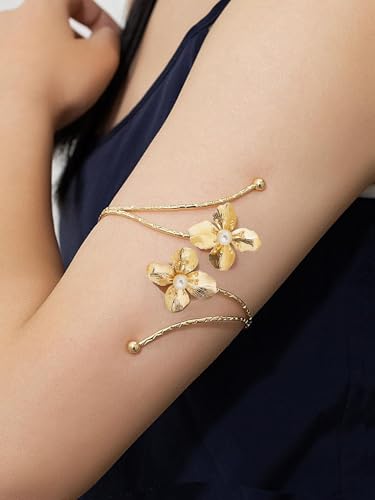 AIBFRID 3 Pcs Arm Cuff Jewelry for Women Adjustable Arm Cuff Bangle Band Armlet Upper Arm Cuff Bracelet - color: Blossom