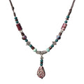 Adjustable Ceramic Beaded Necklace for Women, Boho Handmade Flower Pendant Necklace, Hippie Jewelry for Mom and Wife - color: Deep Green and Red, style: Bohemian