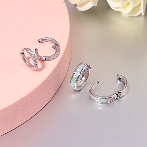 CiNily Huggie Earrings Opal Hinged Hoop Earrings Gold Plated Hypoallergenic Small Hoop Earrings for Women Teen Girls Men Sensitive Ears - color: White-White Gold