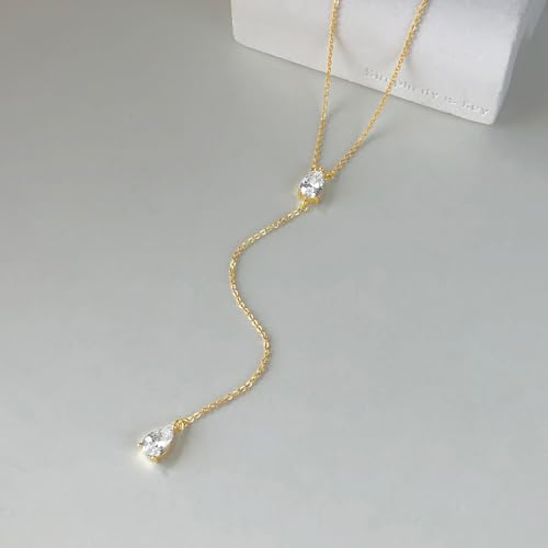 Luxval Diamond Pendant Gold Necklace for Women，Dainty 18k Gold Plated Choker Necklaces Simple Gold Jewelry Gifts for Women Girls - color: Gold-Y teardrop
