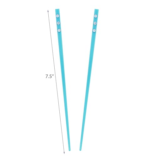 Set of 2 Hair Sticks with 3 Diamonds Chopsticks - Light Blue - color: Light Blue