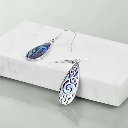 TIGER RIDER Abalone Shell 925 Sterling Silver Dangle Earrings Lightweight Filigree Dangle Drop Earrings for Women - style: Abalnoe