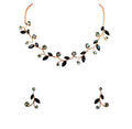 Faship Gorgeous Rhinestone Crystal Floral Necklace Earrings Set - color: Black / Rose gold plated
