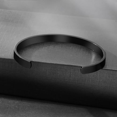 MEALGUET Stainless Steel Mens Cuff Bracelet : Minimal Cool Silver/Black/Gold Plated Open Metal Cuff Bangle Bracelets for Men,Mens Bracelet Jewelry Gift - color: Black-Single, size: Medium( fit 5.5"-7.2" wrist)