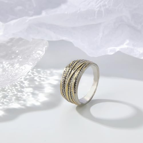 Mytys 2 Tone Intertwined Crossover Statement Ring Fashion Chunky Band Rings for Women Wide Index Finger Rings Costume Jewelry - color: scaled-down Gold and silver
