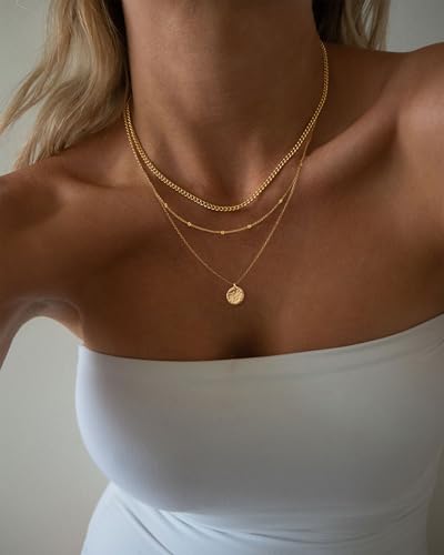 XIXINI Layered Necklaces for Women, Dainty Gold Necklace Stack 14k Gold Plated Layering Beads Choker Pendant Necklace Set Simple Statement Gold Necklaces for Women Trendy Fashion Gold Jewelry Sets - color: set1-Gold