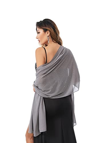 Shawls and Wraps for Evening Dresses Sheer Chiffon Women Elegant Soft Silky Sparkly Wedding Bridal Scarf - color: Drak Grey C