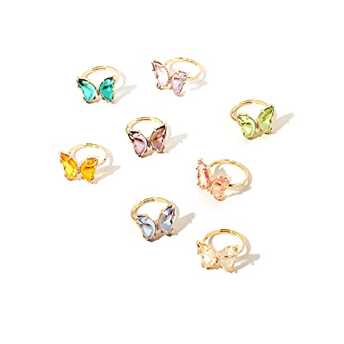 8Pcs Colorful Vintage Bohemian Acrylic Butterfly Knuckle Rings Set for Women Cute Open Adjustable Cuff Circle Finger Thumb Animal Ring Retro Boho Insect Jewelry - color: A 8pcs