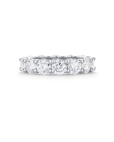 PAVOI 14K Gold Plated Eternity Ring for Women - Statement Eternity Band Rings with Round Cubic Zirconia - Stackable Wedding Band - Love Engagement Trendy Bridal Jewelry - color: White Gold