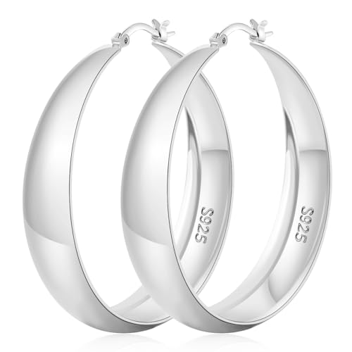 Senteria 12mm Wide Thick Hoop Earrings 925 Sterling Silver Hoop Earrings for Women Hypoallergenic 14K Real Gold Plated Hoops Large Earring Lightweight Chunky Hoops Earring for Women 25/30/40/50MM - color: Silver-40mm