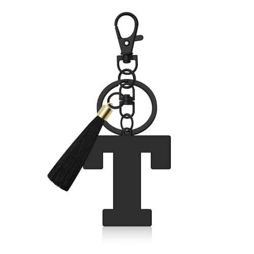 Oubaka Initial Monogram A-Z Keychain for Women, Cute Initial Letter Keychain with Tassel for Handbag Car Key Bag Keyring - color: Black-t