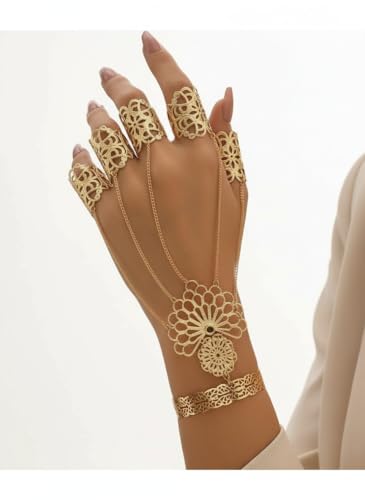 Gold Ring Bracelet Hand Chain Renaissance Jewelry Boho Floral Hand Chain Bracelet Fantasy Accessories For Women