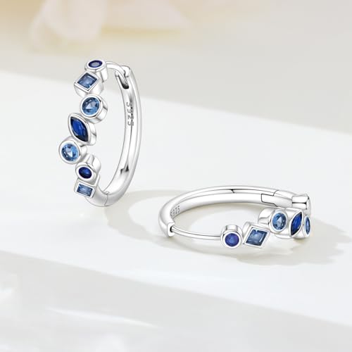 Earrings for Women 925 Sterling Silver Hoop Earring Colorful Cute Fashion Hoop Earrings Graduation Birthday Jewelry Gifts for Women - color: Blue Stone