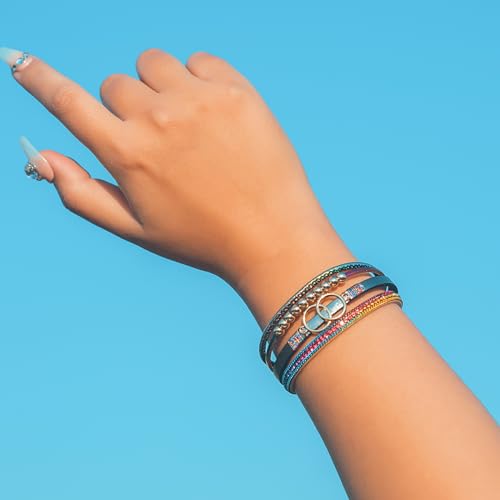 FANCY SHINY Boho Leather Wrap Bracelet Stackable Infinity Chunky Cuff Bracelets Western Hippie Outfits Jewelry Valentine Gifts for Women - color: Rainbow