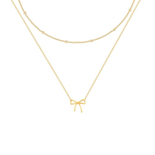 OGD Gold Necklace for Women, Bow Necklace 14K Layered Gold Necklace Dainty Bow Pendant Choker Necklace Trendy Bow Necklace Gold Chain Necklaces for Women Jewelry Gift - color: Gold Bow-2PCS