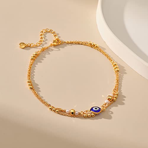 Yumikoo 18k Gold Plated Anklet Ankle Bracelets for Women - style: Evil Eye Layered