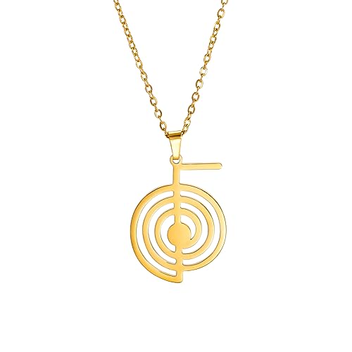 Dreamtimes Cho Ku Rei Reiki Necklace Protection Healing Symbol Yoga Necklace For Women Sacred Geometry Stainless Steel Drop Healing Energy Yoga Power Pendant Necklace Sacred Geometry Amulet - color: GOLD