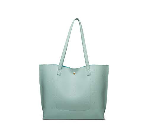 Dreubea Women's Soft Faux Leather Tote Shoulder Bag from, Big Capacity Tassel Handbag - color: Aquamarine