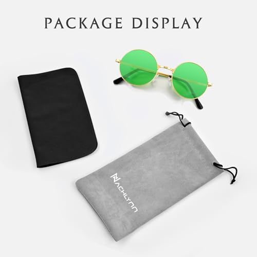NACHLYNN Round Hippie Sunglasses Metal Border Circle Hippie Glasses UV380 Protection 70s Sunglasses for Men Women Party Favor - color: Green