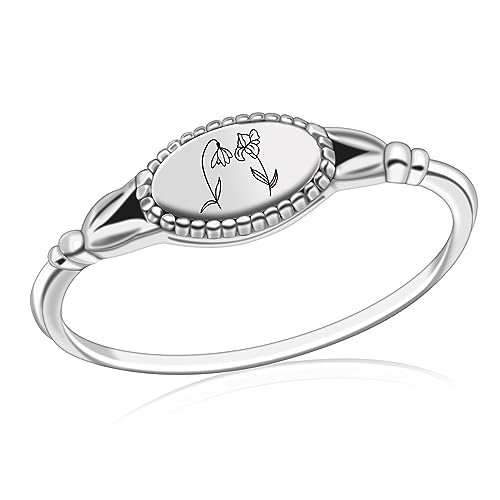 Birth Month Ring for Women Personalized Birthday Flower Signet Rings 925 Sterling Silver Vintage Rings Personalized Gift with Birth Flowers for Mom Daughter Girlfriend Wife Friend - color: 2 flowers