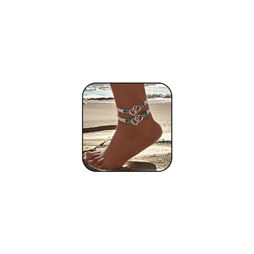 Ankle Bracelets for Women Waterproof Elastic Heart Anklet Stretchy Ankle Bracelets Colorful Beaded Anklets Boho Ankle Bracelets Silver Beach Anklet Jewelry Accessories for Summer - color: Black White Anklets