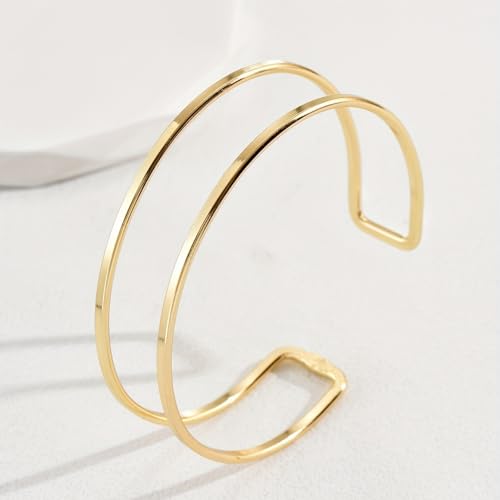 Women's 18k Gold Plated Arm Cuff Bracelet - Minimalist Silver Upper Arm Cuff for Cool - color: C-Gold