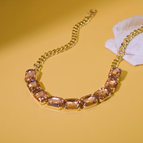 Fashionable Chunky Plated Tennis Rhinestone Statement Necklace Jewelry Set for Women Multicolor gem necklace with Great Sparkle and Shine Design for Women to Easy Match - color: LIGHT RED rhinestone necklace