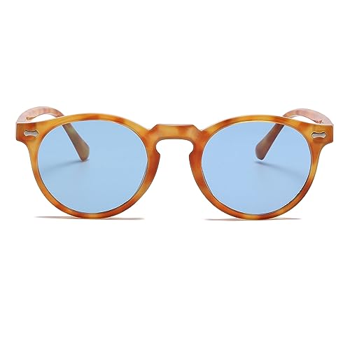 LJCZKA Round Polarized Sunglasses for Men Women Retro Small Face Sunglasses Polarized Vintage Sun Glasses UV400 Protection - color: Leopard Blue