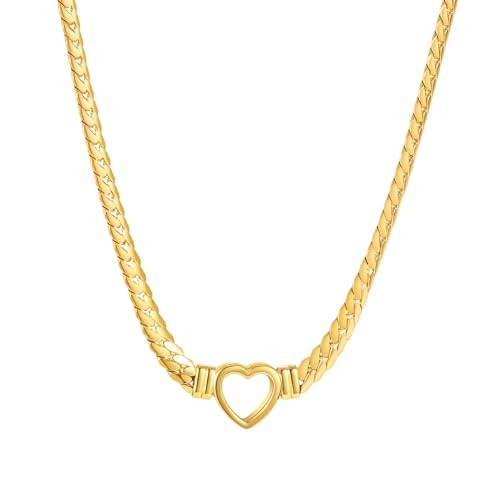 Heart Choker,Stainless Steel Necklace for Women,Chunky Heart Pendant, 40cm Length, 21.5g Weight - color: gold