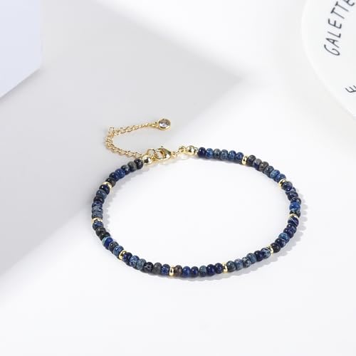 Natural Stone Beaded Anklets Bracelets for Women Handmade Beaded Anklet Bracelet Waterproof Boho Beads Ankle Bracelet Adjustable Summer Jewelry - color: dark blue