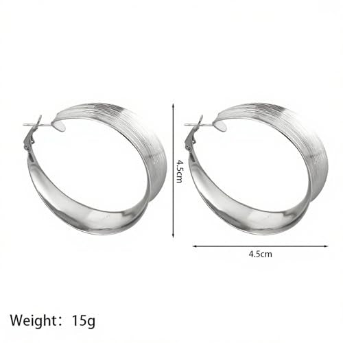 Chunky Gold Circular Statement Hoop Earrings Trendy Texture Large Piercing Dangle Drop Earrings - color: Silver
