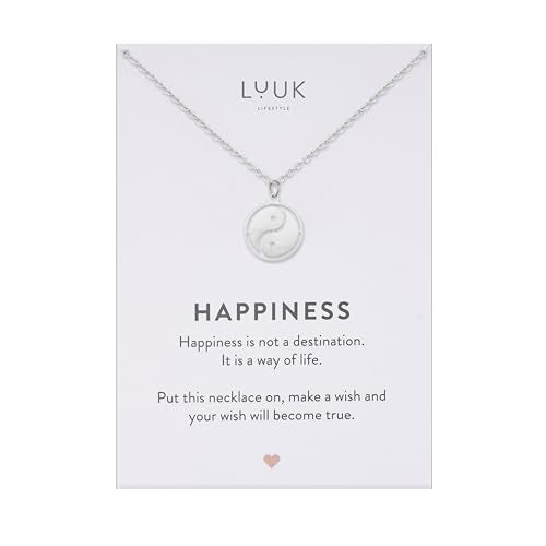 LUUK LIFESTYLE Minimalist necklace with rainbow pendant, HAPPINESS slogan card, symbol of diversity, waterproof stainless steel, gift for women, trendy, chic, silver - color: Silver, size: Yin Yang