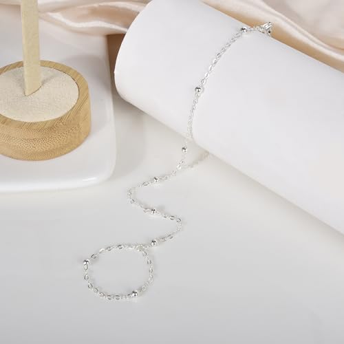 Hand Chain Bracelet Stainless Steel Finger Ring Bracelet Adjustable Gold Plated Hand Chain CZ Stackable Boho Minimalist Jewelry for Women - color: Steel Hand Chain Bracelet AN140W