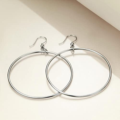 POPLYKE Sterling Silver/Rose Gold/Gold Plated Large Hoop Earrings Circle Dangle Drop Earrings for Women 40 50 60 70 80mm - color: silver hoop, size: 70mm