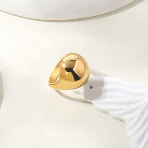 Gold Silver Rings Set for Women Chunky Statement Rings ZC Dome Evil Eye Croissant ring Thick 18K Gold Plated Band Rings - color: ball, size: 6