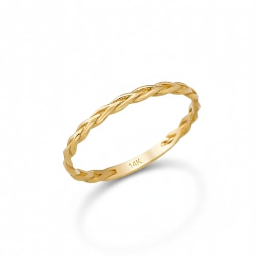 14K Real Solid Gold Ring for Women, Braided Band, Minimalist Stackable Band for Women, Thickness 1.65 mm - size: 6