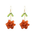 Resin Flower Cluster Ball Dangle Drop Earrings for Women Spring Summer Bohemian Floral Petal with Green Leaf Earrings Vacation Party Jewelry - color: Brown